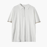 Men's Vertical Stripe Zip Placket Knit Polo with Contrast Cuffs