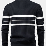 Stripe Zip Knit Ribbed Polo Shirt & Slim Fit Tapered Trousers Set