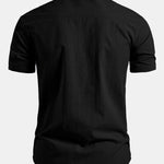 Short Sleeve Linen Stand Collar Shirt & Crinkle Textured Pants Set