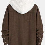 Long Sleeved Waffle Corduroy Contrast Hooded Shirt