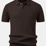 Twisted Jacquard Knit Polo & Elastic Waist Straight Leg Trousers Set