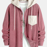 Long Sleeved Contrast Corduroy Hooded Shirt & Corduroy Pants Set