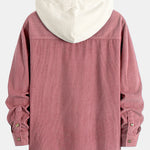 Long Sleeved Contrast Corduroy Hooded Shirt & Corduroy Pants Set