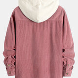 Long Sleeved Contrast Corduroy Hooded Shirt & Corduroy Pants Set