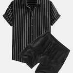 Cotton Blend Striped Shirt & Linen Drawstring Shorts Set