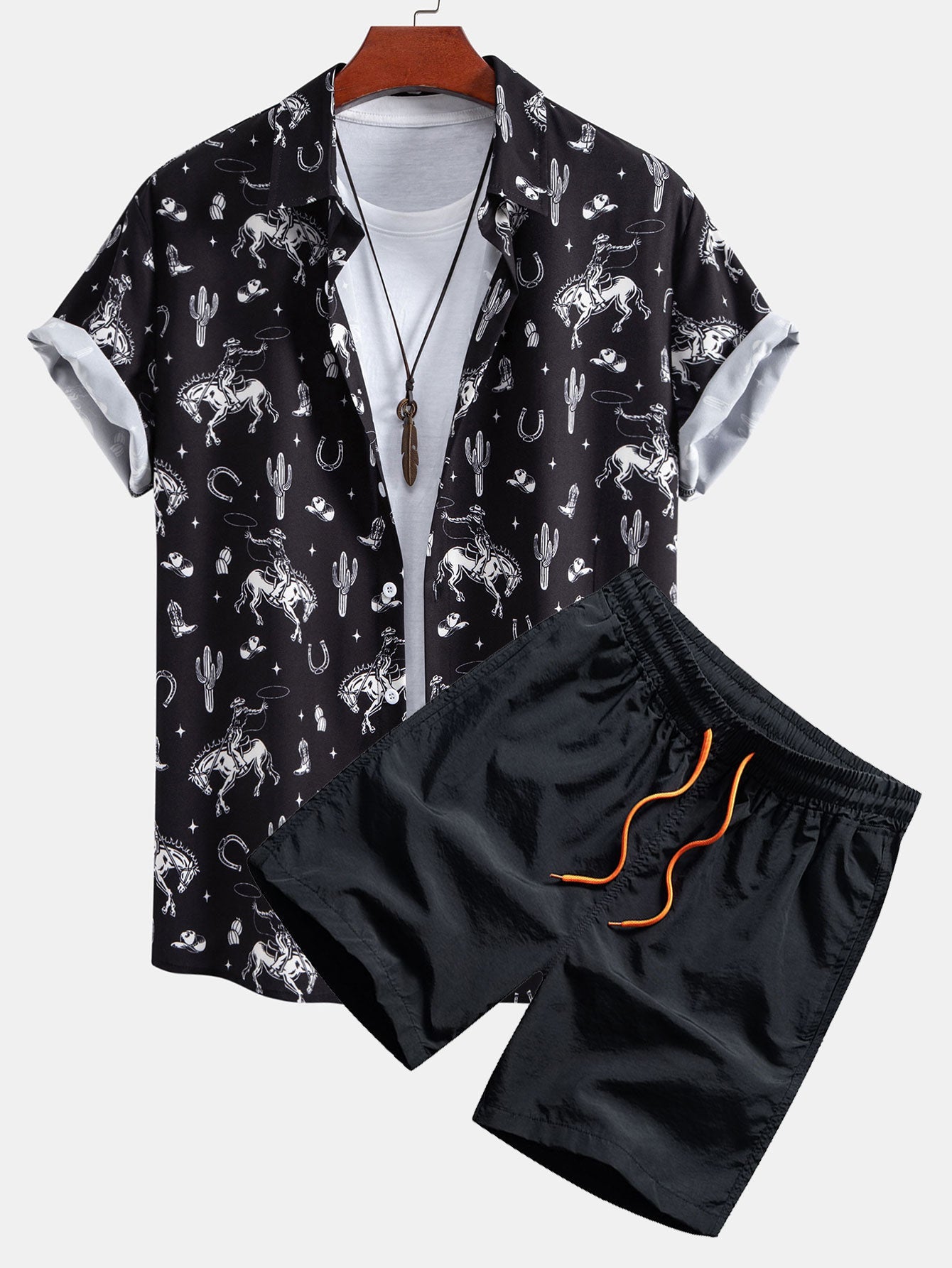 Cowboy Cactus Print Shirt & Swim Shorts Set