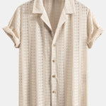 Floral Jacquard Textured Cuban Shirt & Linen Cotton Blend Drawstring Shorts Set