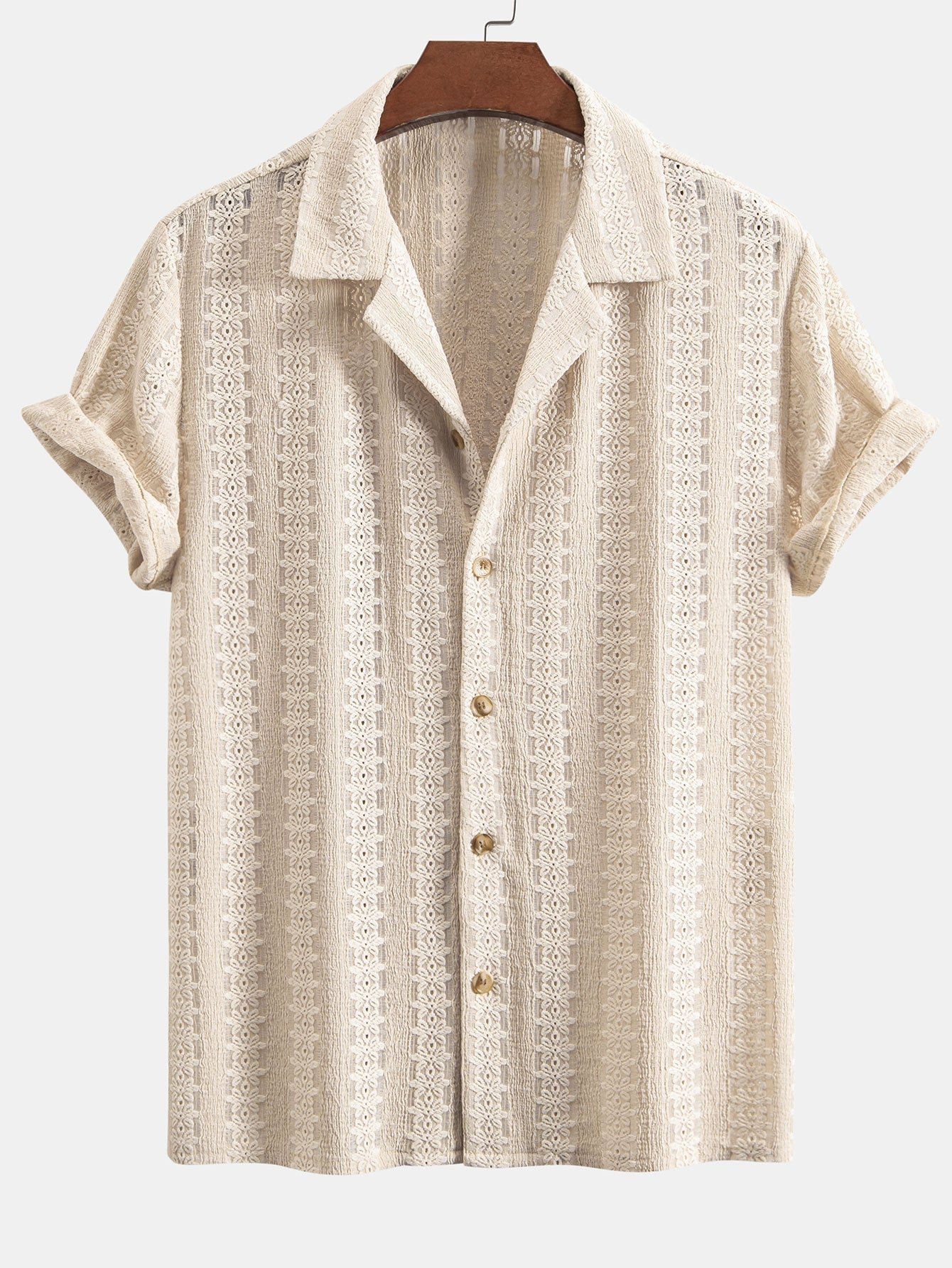 Floral Jacquard Textured Cuban Shirt & Straight Leg Linen Pants Set