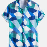 Color Block Geometric Print Shirt & Swim Shorts Set