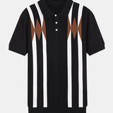 Stripe Geometric Jacquard Knitted Polo Shirt & Cotton Chino Shorts Set