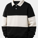Color Block Polo Collar Sweatshirt & Pleated Pintuck Sweatpants Set
