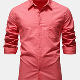 Long Sleeve Linen Cotton Blend Shirt with Pocket