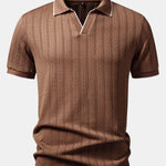 Geometric Jacquard Johnny Collar Polo & Elastic Waist Chino Shorts Set