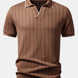 Geometric Jacquard Johnny Collar Polo & Elastic Waist Chino Shorts Set