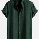 Short Sleeve Linen Stand Collar Shirt
