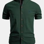 Short Sleeve Linen Stand Collar Shirt & Crinkle Textured Pants Set