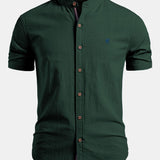 Short Sleeve Linen Stand Collar Shirt