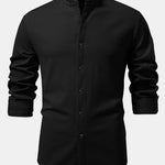 Long Sleeve Muscle Fit Ribbed Stand Collar Shirt