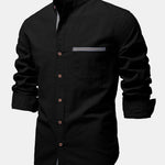 Contrast Trim Linen Stand Collar Shirt