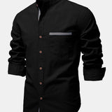 Contrast Trim Linen Stand Collar Shirt