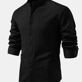 Long Sleeve Muscle Fit Ribbed Stand Collar Shirt