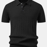Twisted Jacquard Knit Polo & Elastic Waist Straight Leg Trousers Set