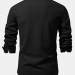 Long Sleeve Muscle Fit Ribbed Stand Collar Shirt