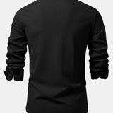 Long Sleeve Muscle Fit Ribbed Stand Collar Shirt