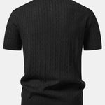 Twisted Jacquard Knit Polo & Elastic Waist Straight Leg Trousers Set