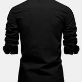 Contrast Trim Linen Stand Collar Shirt