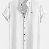 Short Sleeve Linen Stand Collar Shirt & Linen Stripe Pants Set