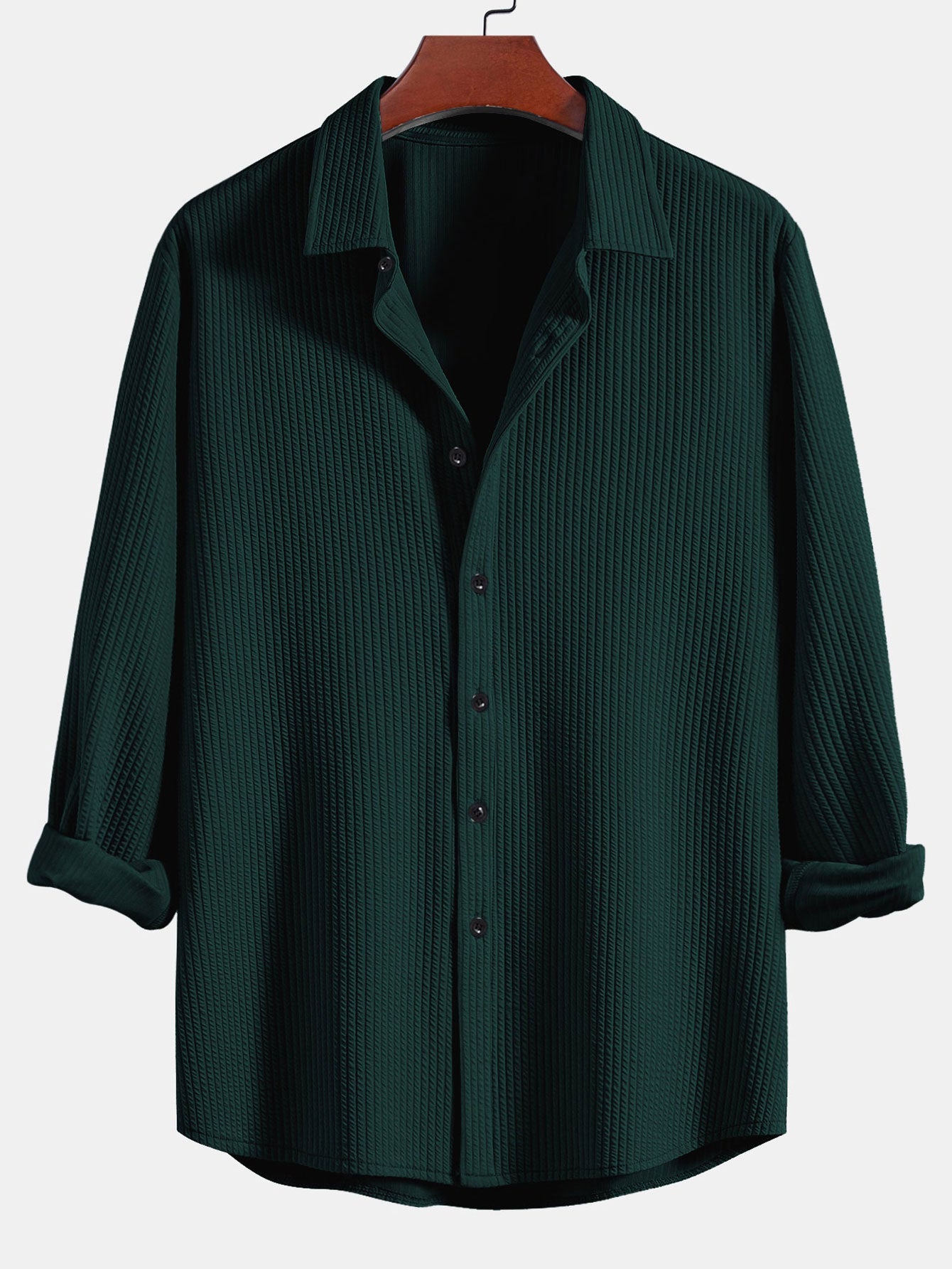Long Sleeve Muscle Fit Ribbed Button Up Shirt