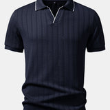Geometric Jacquard Johnny Collar Polo & Slim Fit Tapered Trousers Set