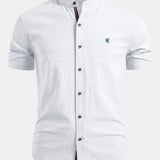 Short Sleeve Linen Stand Collar Shirt & Crinkle Textured Pants Set