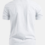 Short Sleeve Linen Stand Collar Shirt & Crinkle Textured Pants Set
