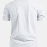Short Sleeve Linen Stand Collar Shirt & Crinkle Textured Pants Set