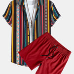 Ethnic Geometric Print Shirt & Swim Shorts Set