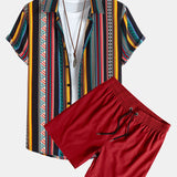 Ethnic Geometric Print Shirt & Swim Shorts Set