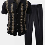 Geometric Knit Shirt & Slim Fit Tapered Trousers Set