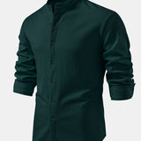 Long Sleeve Muscle Fit Ribbed Stand Collar Shirt