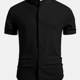 Muscle Fit Ribbed Stand Collar Shirt