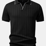 Geometric Jacquard Johnny Collar Polo & Slim Fit Tapered Trousers Set