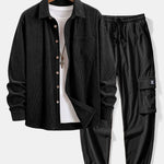 Corduroy Shirt & Drawstring Corduroy Cargo Jogger Pants Set