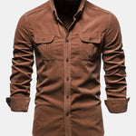 Regular Fit Cotton Corduroy Shirt with Pockets