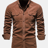 Regular Fit Cotton Corduroy Shirt with Pockets