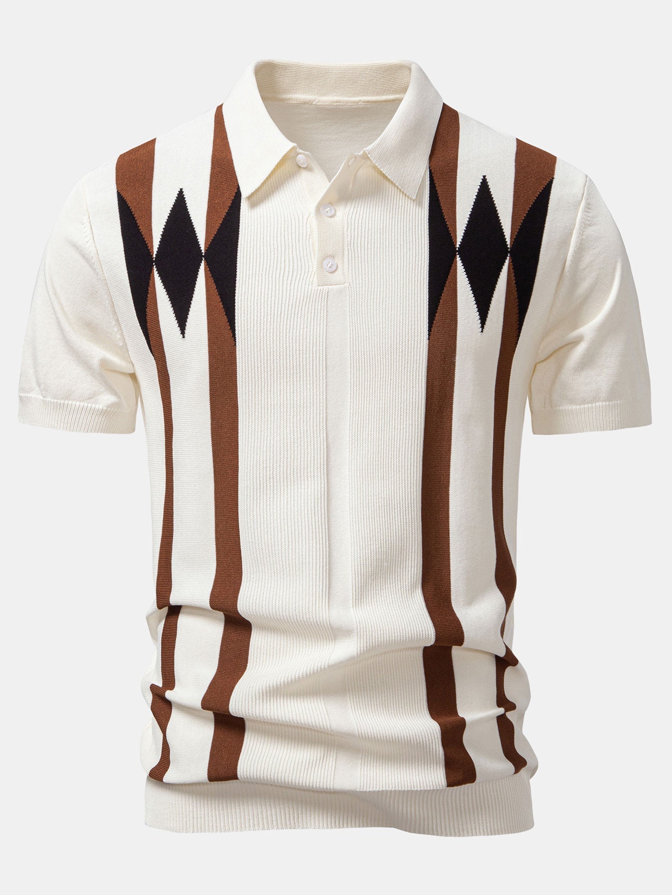 Stripe Geometric Jacquard Knitted Polo Shirt & Tapered Trousers Set