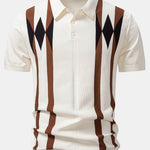Stripe Geometric Jacquard Knitted Polo Shirt & Tapered Trousers Set