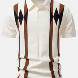 Stripe Geometric Jacquard Knitted Polo Shirt & Cotton Chino Shorts Set