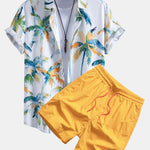 Watercolor Palm Tree Print Shirt & Swim Shorts Set