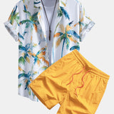 Watercolor Palm Tree Print Shirt & Swim Shorts Set